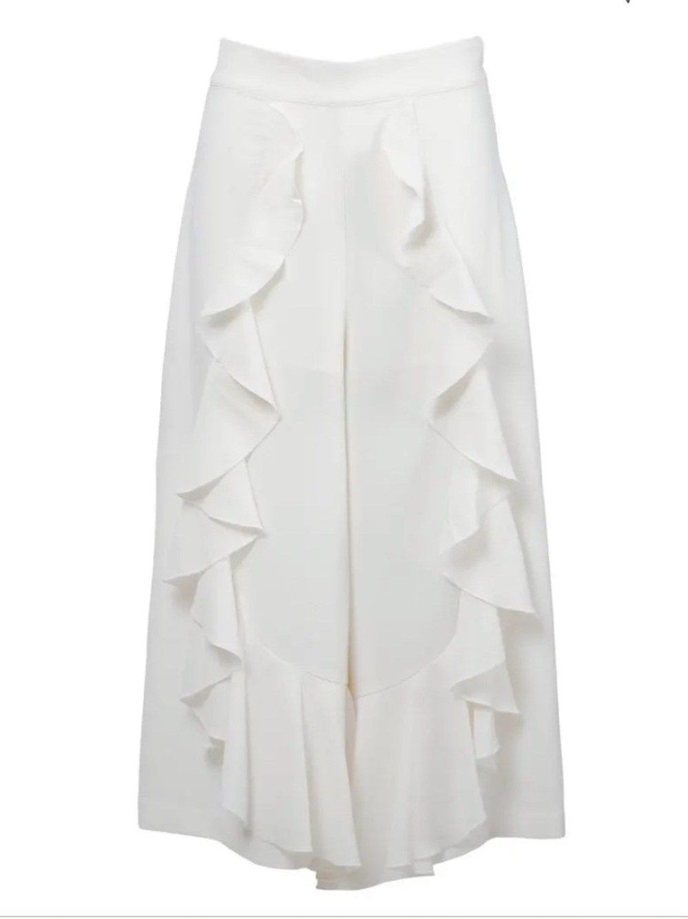 Alice McCall High Waisted Ruffle Trim Wide Leg Cropped Pants in Apricot Ivory 2